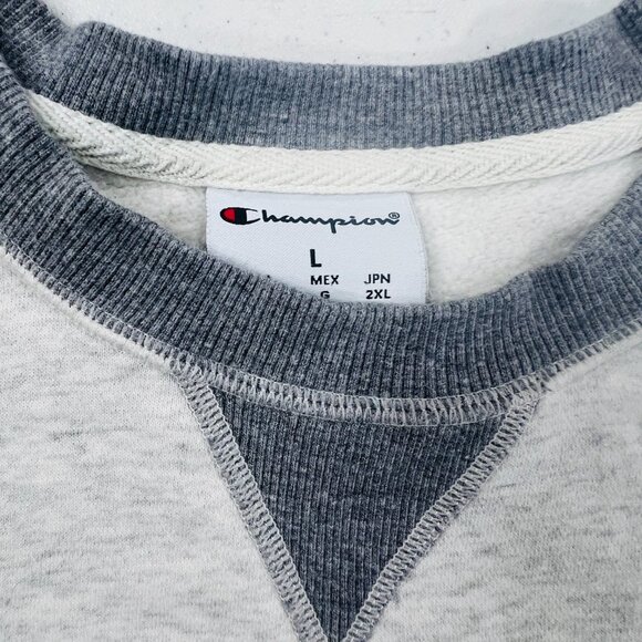 Champion Men's Sueded Fleece Crewneck Sweatshirt White Grey Size Large EUC - Picture 4 of 6
